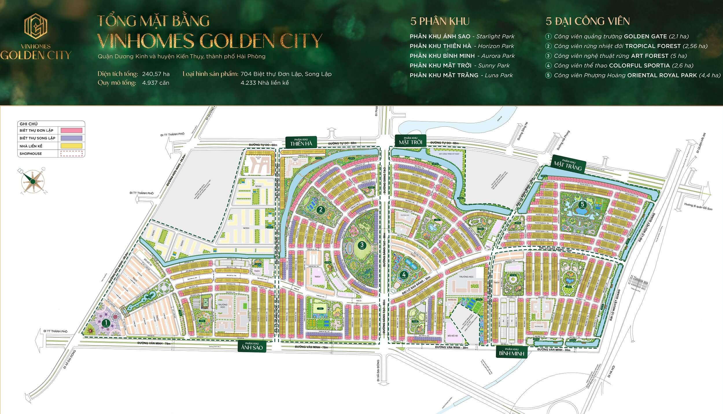 Mặt bằng 1 Sơ đồ mặt bằng chi tiết các phân khu tại dự án Vinhomes Dương Kinh (Golden City)